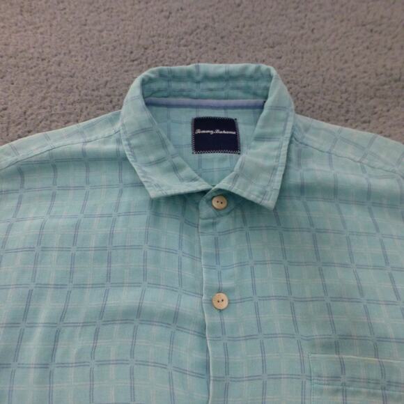 Tommy Bahama Shirt Mens XL Button Up Silk Blend Check Blue Hawaiian Tropical - Picture 3 of 8